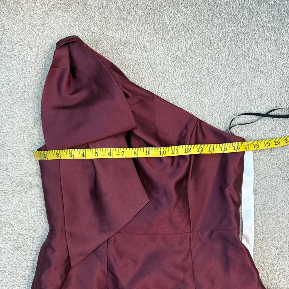 Alfred Sung D861 Bow One Shoulder Column Gown Cabernet Red 10 - Picture 4 of 6